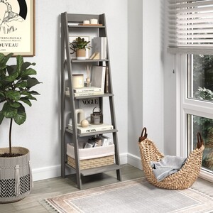 Scandian Grey Ladder Bookcase - Distressed Grey Wax