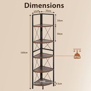 5 tier Corner Bookshelf Tall Corner Storage Shelves - Image 2