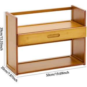 2-Tier Bamboo Desktop Bookshelf with Drawer