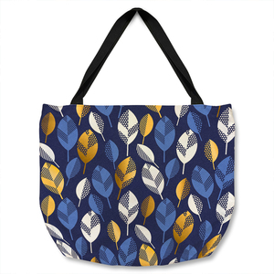 White Blue  Gold Leaves On Navy Tote bag - Blue