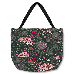 Different Flowers Shapes Birds Tote bag - Brown