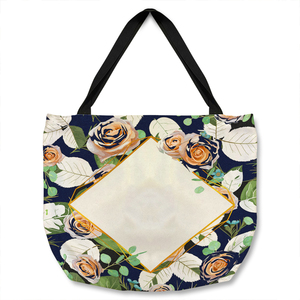 Decorative Flowers On Navy Tote bag - Blue