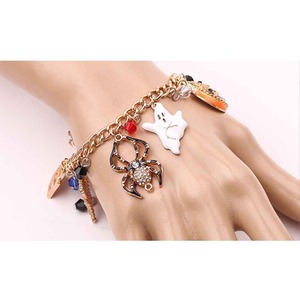Halloween Bracelet with Pumpkin Spider Bat and Ghost Pendants - Yellow