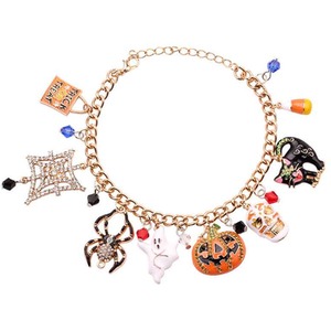 Halloween Bracelet with Pumpkin Spider Bat and Ghost Pendants - Yellow - Image 2