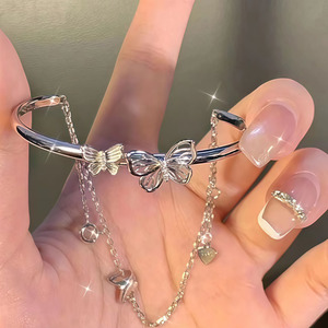 Butterfly Semi Bangle Chain Bracelet - Silver - Image 2