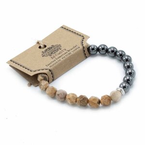 Faceted Gemstone Bracelet with Magnetic Picture Jasper - Elegant Gift - Brown