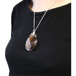 Swirl Wrapped Tiger Eye Necklace - Elegant Abundance Jewelry - Brown