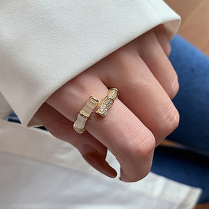 Bamboo Shape Gold Colour Adjustable Ring - Gold - Image 2