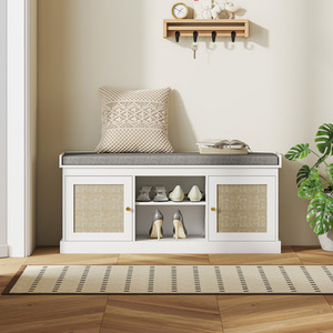 HOMCOM Shoe Bench Boho Shoe Storage Bench  White - White