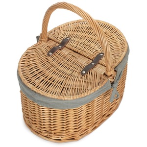 Buff Oval Picnic Basket with Grey Sage Lining - Grey