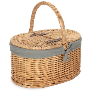 Buff Oval Picnic Basket with Grey Sage Lining - Grey - Image 3