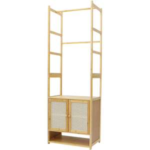 Bamboo Hall Tree Coat Stand With Shoe Rack And Storage Cabinet - Natural Brown