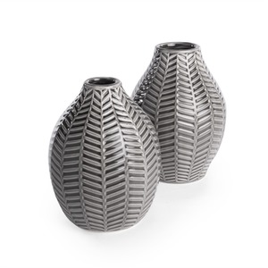 Grey Ceramic Leaf Inspired Vases - Set of 2 - Grey