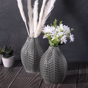 Grey Ceramic Leaf Inspired Vases - Set of 2 - Grey - Image 2