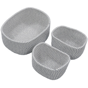 JVL Edison Rectangular Cotton Rope Storage Basket, Set of 3, Grey - Grey