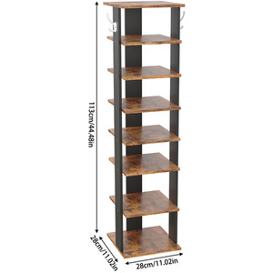 Livingandhome 8-Tier Vertical Shoe Rack with Side Hooks