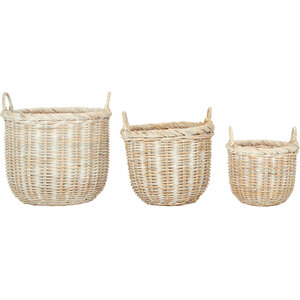 Argento Whitewash Rattan Storage Baskets- Set of 3 - Multi colour