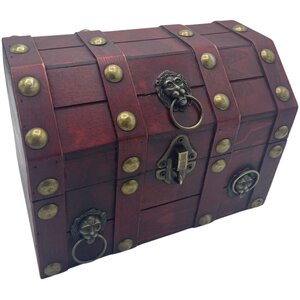 Large Tan Treasure Chest Rustic Storage Decorative Chest - Burgundy