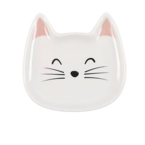 Cat Face Trinket Dish for Rings Earrings Treasures - White