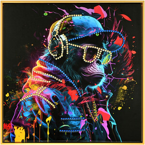 Bright Monkey Music Framed Canvas