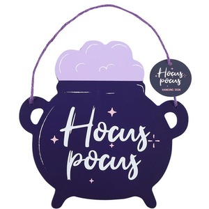 Hocus Pocus Cauldron Hanging Sign - Purple