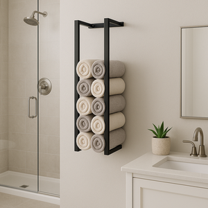 Wall Mounted Black Stainless Steel Double Bar Towel Rail 70cm - Black