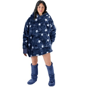 Snug Oversize Fun Print Hoodie Blanket Thermal with Pocket